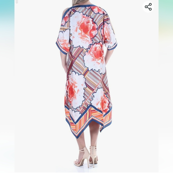 Blue and Orange RACHEL Rachel Roy Asymmetrical Ruffled Wrap Midi Dress - Picture 3 of 6